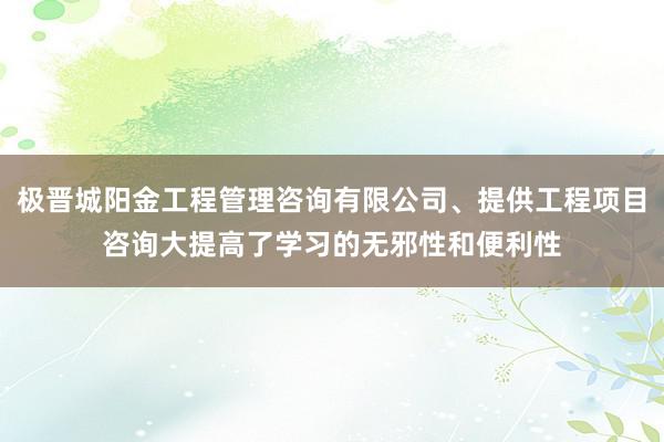 极晋城阳金工程管理咨询有限公司、提供工程项目咨询大提高了学习的无邪性和便利性
